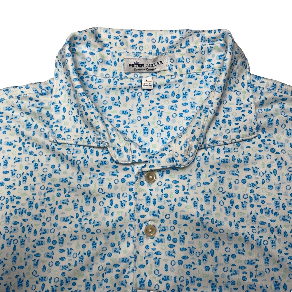 Peter Millar Summer Comfort Polo L S/S Mojito AOP White Blue Golf